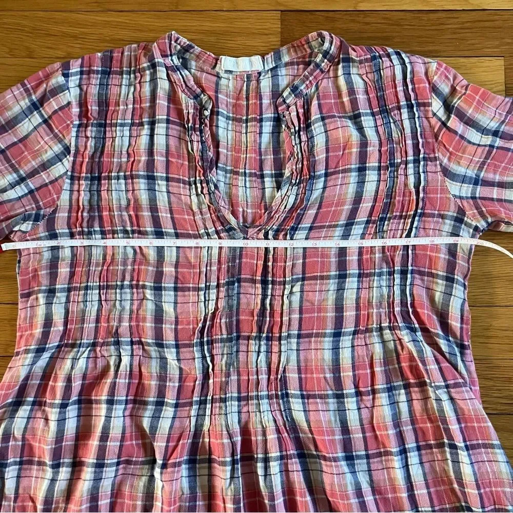 CP Shades Red Plaid Cowgirl USA Linen Cotton Regina Tunic Shirt Dress Medium - Picture 7 of 15
